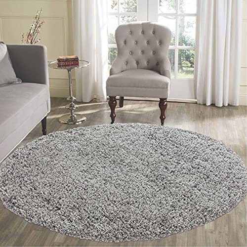 Serdim Rugs Living Room Round Shaggy Area Rugs, Polypropylene, Silver Grey, 120x120cm(4x4')