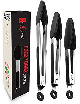 HelpCuisine® Profi Grillzange Grillbesteck Bratzange Salatzange Küchenzange aus hochwertigem Edelstahl und Lebensmittelqualität silikon