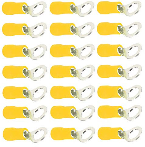 Mintice 100 Pezzi Giallo Anello di Rame Connettore Terminale Isolato 10-12 Ga AWG Filo Crimpare Kit Cavo Connettori Elettrico Capocorda Presto M10