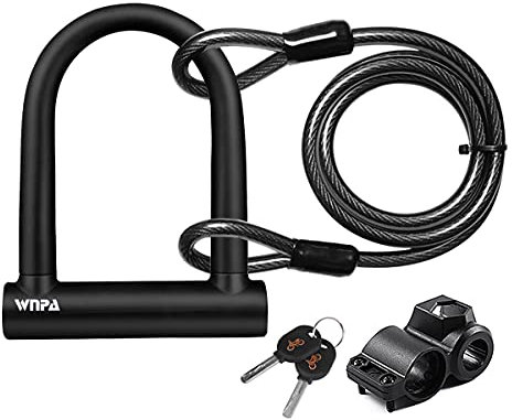 Lucchetto a U per Bici, Blocco anti-taglio, con cavo flessibile da 1,2 m e staffa di montaggio, alta sicurezza per E-Scooter e Motociclette