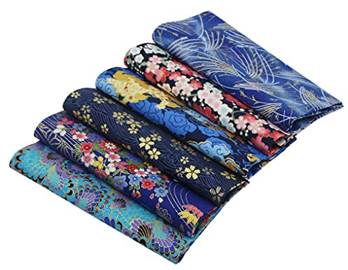 Jukway 6 st bomullstyg i japansk stil, fyrkanter, 40 x 40 cm, bronsfärgade mönster, blommigt tryck, hantverkstyg, lapptäcke, dukar för sömnad, quiltning, gör-det-själv-dekoration, scrapbooking