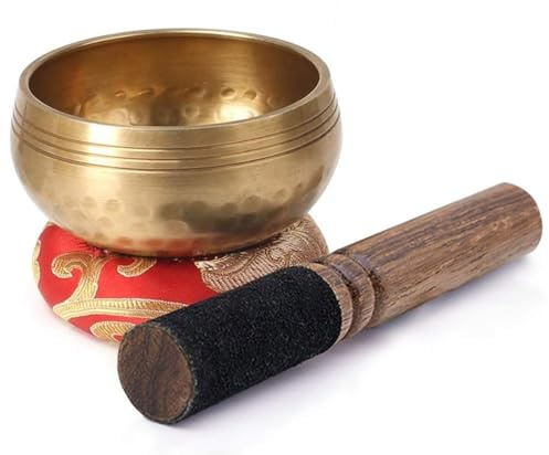 Copper Tibetan Singing Bowl with Cushion & Wooden Striker | Beautiful Sound Vibration Therapy for Holistic Healing, Meditation, Relaxation & Mindfulness Mantra (Plain)