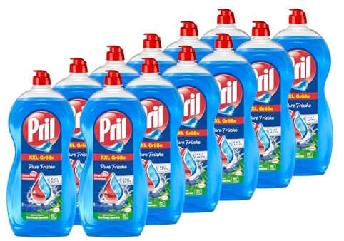 Pril Original Pure Frische (12x1,2L), Handgeschirrspülmittel mit höchster Fettlösekraft, für sauberes Geschirr auch in kaltem Wasser