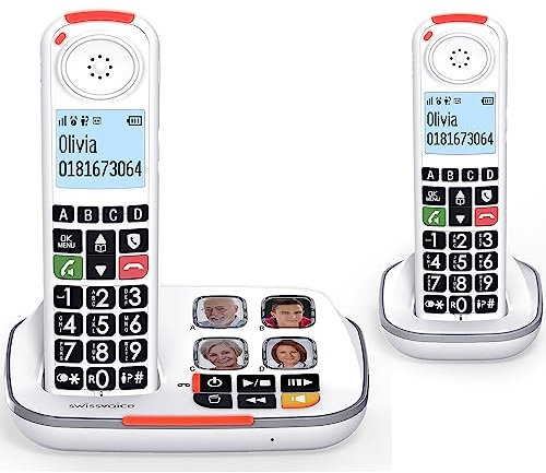 2 Telefoni Cordless Duo per Anziani Volume Amplificato Suoneria Forte Compatibile Apparecchi Acustici HAC Vivavoce Tasti Grandi Parlanti Call Blocker Black List Blocco Chiamate Segreteria Telefonica