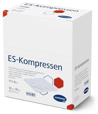 Hartmann ES Mullkompressen steril 10 x 10 cm, 17-fädig, 8-fach (1 Karton = 30 Pack à 25 x 2 Stück)