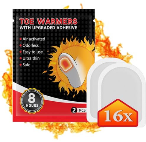 Flintronic Fußwärmer, Fußwärmer Pads, 16 Paar Zehenwärmer Selbstklebend für 8h Warme Füße, Sofort Einsatzbereite Fußwärmer, Wärmepads Füße für Schuhe, Ski-Schuhe & Snowboard-Boots