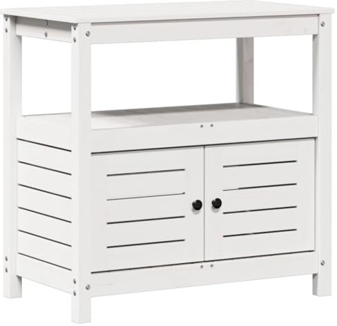 vidaXL Pflanztisch, Gärtnertisch mit Ablagen, Blumentisch für Garten Balkon Terrasse, Gartentisch Arbeitstisch, Weiß 82,5x45x81cm Massivholz Kiefer