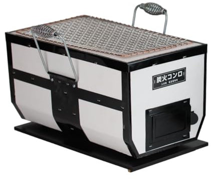 IPPINKA Barbecue giapponese a carbonella – Shichirin, Konro, Hibachi, barbecue da tavolo – con manici – bianco – Made in Japan – 16 x 30 cm