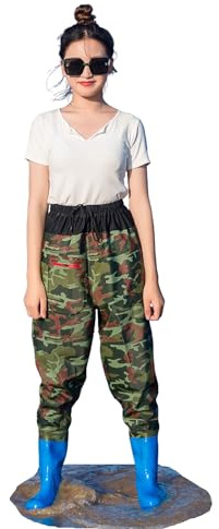 Wathose Taille mit Stiefeln,Angelhose mit Watstiefel,Teichhose Damen Mit Tasche,wasserdicht,atmungsaktiv,Erwachsener,für Baustellen,Angeln,Bauernhöfe,Gärten,Jagen,Fliegenfischen