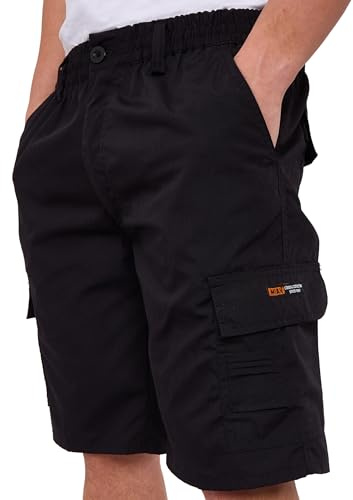 LABEL APPAREL Mens Cargo Combat Shorts Casual Cotton Elasticated Waist Regular Fit Cargo Short Workwear Half Pants, Black XXL