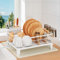 JYPS Dish Drainer Rack with Dryer Mat, Dish Rack for Kitchen Counter with Utensil Holder and Cup Rack, 360° Auto-Drain Draining Board Rack, Dish Drying Rack Kitchen Storage & Organisation