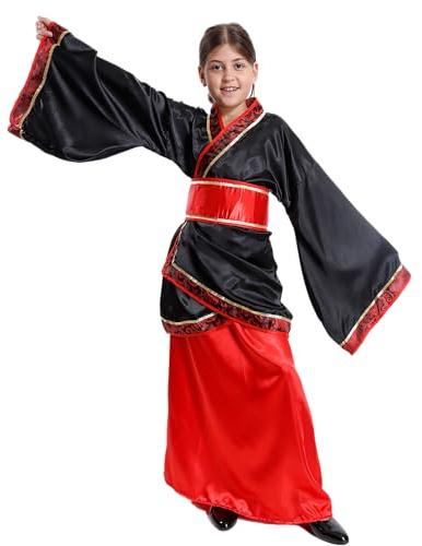 Carnavalife Hanfu Costume traditionnel chinois pour fille Costume Tang Vieux Chinois Costumes accessoires avec jupe midi fille 3 pièces Halloween Carnaval Cosplay (fille, 3-4 ans)