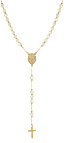 Eigso Acier inoxydable Or Collier Homme Femme Chapelet Pendentif Croix Chrétienne Collier Femme Homme