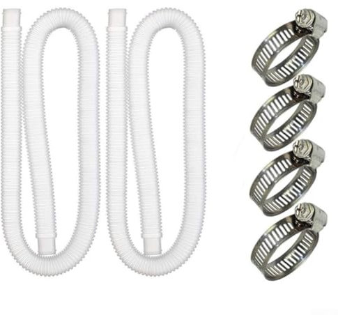 Tubo per pompa per piscina fuori terra, resistente alle perdite, diametro 32 mm, lunghezza 100 cm, con finitura interna liscia e clip in acciaio per un facile collegamento, confezione da 2