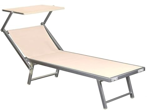 SUNNY STAR LETTINO CON PARASOLE IN TEXTILENE 186x61x38cm STRUTTURA IN ALLUMINIO BEIGE