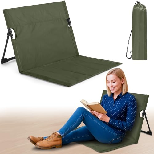 Jetec Foldable Floor Backrest Chair Portable Metal Frame Camping Chair with Storage Bag Light Weight Lazy Seat for Indoor Outdoor Bed Ground Park Lawn Beach Hiking,Army Green,Widened