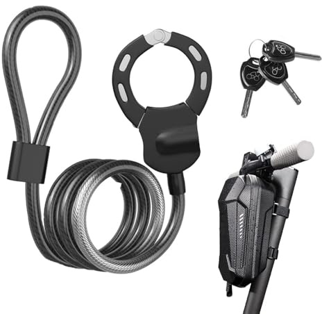 Neuytiky Candado para patinete eléctrico, 120 cm, con llave (14 mm de grosor), candado de alta seguridad para scooters, bicicletas y scooters, con bolsa de 3 L