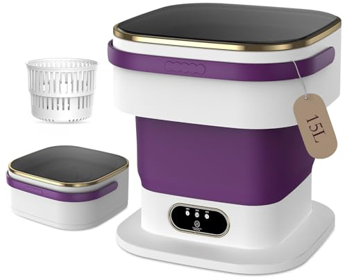 lavatrice portatile, mini lavatrice potenziata da 15 litri, 3 programmi di lavaggio con centrifuga, pulisce a fondo i piccoli indumenti, pieghevole, ideale per appartamenti, case e campeggi. (viola)