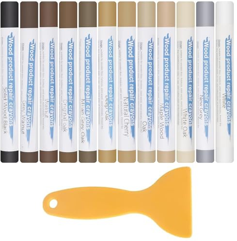 Bangbobi Kit di Riparazione Laminate 13 Pezzi, Kit di Riparazione parquet e Vinile con Stucco per Legno e Penna in Cera Dura Calda per Riparare i Danni ai Pavimenti in Legno