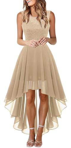 QIUhhpuy Robe de Cocktail Femme Longue Robes Soirée en Dentelle Mousseline de Soie Robes Chic Elégant sans Manches Sexy Robe Asymétrique