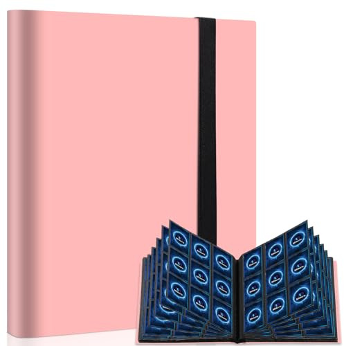 Mlikero 9 Pocket Trading Card Binder, Card Album with 360 Side Pockets, Sports Card Book Card Folder Card Holder Fit for MTG TCG Football Cards (Pink)