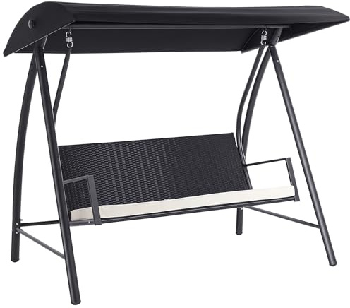 Outsunny Balançoire hollywoodienne 3 Places en Poly rotin Balançoire de Jardin avec Toit réglable Coussin Pare-Soleil Balançoire Suspendue jusqu'à 360 kg Balançoire Suspendue pour Le Jardin