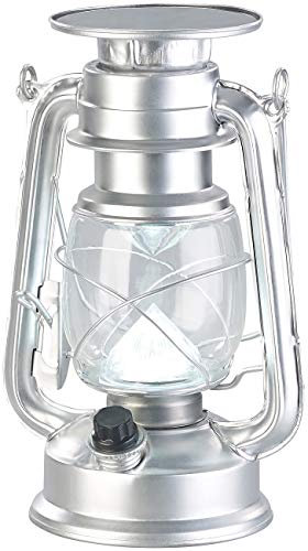 Lunartec Solar LED Lampe: Dimmbare High-Power Solar-LED-Sturmlampe, 200 lm, 3 W, silbern (Sturmlaterne mit Betrieb, Petroleumlaterne, Tischleuchte Batterie)
