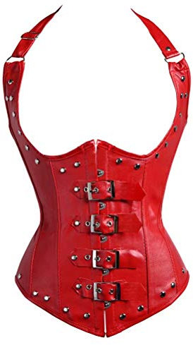 Josamogre Unterbrust Korsett Steampunk Leder Corset Corsage Kunstleder Top Reissverschluss HalbbrustSchwarz XL