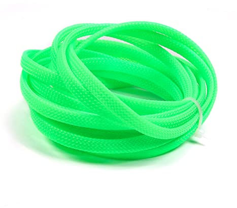 Othmro Manchon de Câble Tressé Flexible et Extensible, Largeur : 6 mm, Longueur : 3 m, Vert Fluo, Convient aux Câbles d'alimentation, aux Câbles Audio-Vidéo, aux Câbles de Fixation et d'interconnexion
