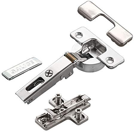2 x Salice Topfband Serie 700 mit Dämpfer im Topf 110° Bohrbild T45 Eckanschlag mit Kreuz-Montageplatte Höhe 3 mm mit Euroschrauben, Exzenterverstellung, Abdeckkappenset Schrankscharnier von SO-TECH®