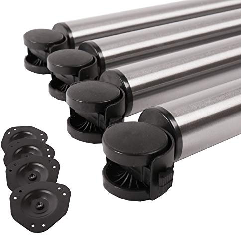 4er Set rollende Tischbeine 870mm Tischfuss auf Rolle mit Bremse ø 50mm Metall in verschiedenen Farben (Edelstahl Optik)