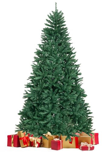 GOPLUS Sapin de Noel Artificiel 225CM, 2254 Branches Touffues en PVC, Socle en Métal, Montage Facile, Sapin de Noël Realiste pour Décoration Maison