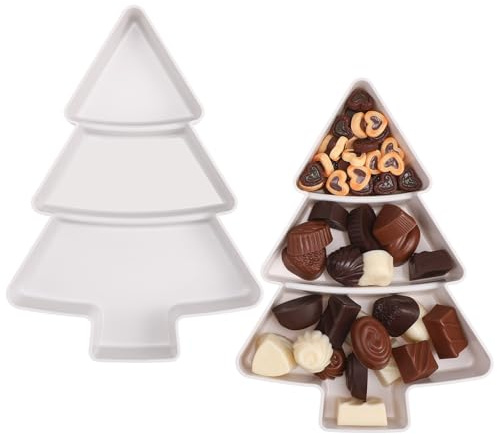 DOITOOL 2Pcs Snack Appetizer Trays Christmas Tree Shape Dessert Serving Dishes Snack Platter Christmas Serving Tray Fruit Cheese Dessert Tray Plate for Holiday Party - White