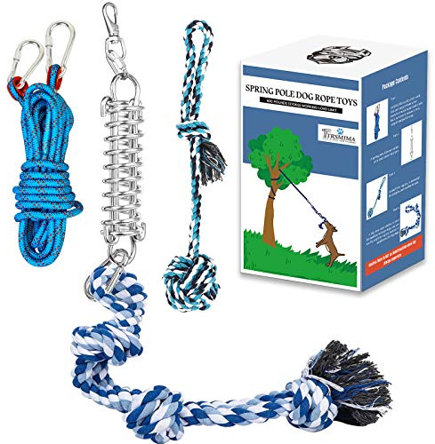 TRSMIMA Spring Pole Rope Toys - Spring Pole for Dogs Heavy Duty