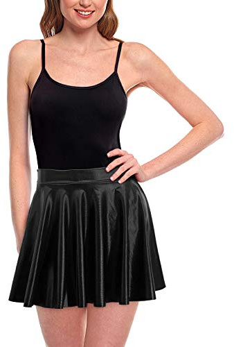 Faldas Mujer Cortas Plisada Negra Metalizada Brillante [Falda Skater Patinaje]【Talla XL】 Multifunción Disfraz Baile