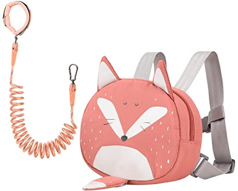 Bebamour Tier-Kleinkind-Rucksack mit Sicherheitszügeln, Mini-Tasche mit Sicherheitsleine für Kinder, tragbarer Rucksack, Rucksack mit Sicherheitsgeschirr für Jungen und Mädchen,Orange Fox