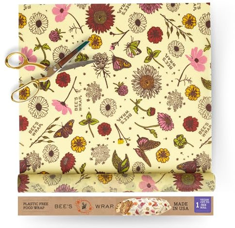 Bee's Wrap Vegan Beeswax Food Wraps, Meadow Magic Wax Paper Roll Cut to Size, Made in USA, Reusable Waxed Paper and Bowl Covers