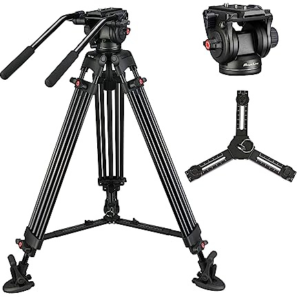 MagicLine 65.7 Aluminum Video Tripod,Heavy Duty Camera Tripod Stand with 2 Handles & 360°Fluid Head & Adjustable Metal Middle Spreader,2 QR Plates for DSLR Camcorder Cameras(Max Load 26.5 lb)