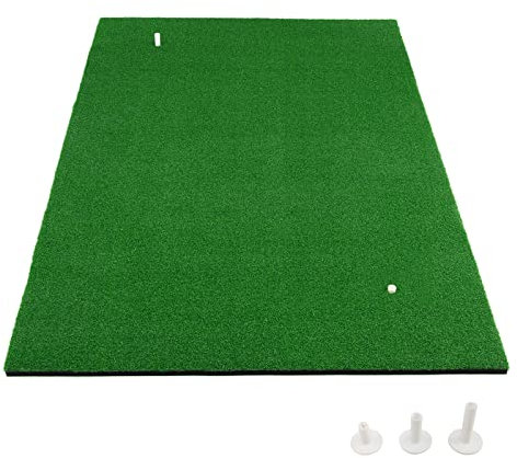 COSTWAY Golf Practice Mat, 5ft x 3ft Artificial Grass Golf Hitting Mats with 3 Rubber Tees, Indoor & Outdoor Portable Golf Training Turf Mat for Driving, Chipping, Putting