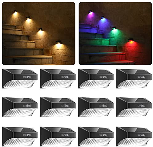 FabStyl Solarlampen für Außen Garten, RGB 10 Modi Energieeffizient Wasserdichte Solar Lampe für die Garten dekoration, 12 Stück LED Solarleuchten für balkon, Terrasse, Stufen, Treppen und Wand