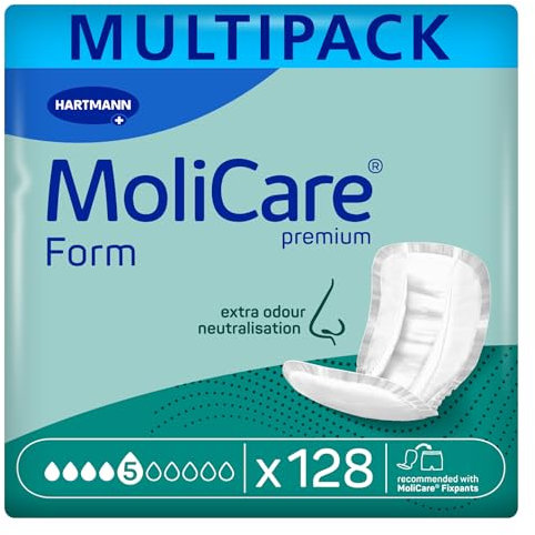 Molicare Premium Form 5 Tropfen, für mittlere Inkontinenz: maximale Sicherheit, extra Auslaufschutz und Diskretion für Frauen und Männer, zu verwenden mit MoliCare Premium Fixpants, 4x32 Stück