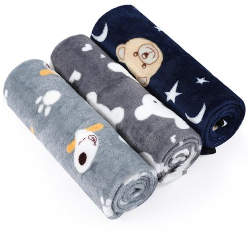 COMSLE Coperta per Cani Cane Gatto Lavabile Durevole, 3 Pezzi, Coperte per Cani in Morbida e Calda Flanella, Copertina per Cani Gatti Adatto per Cani di Piccola e Media Taglia, 40 * 60CM Levriero