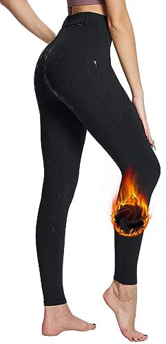 BALEAF Pantalon d'équitation d'hiver en polaire avec poches zippées pour femme, Noir , M