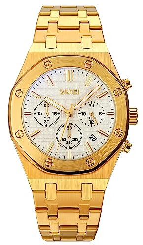 SKMEI Armbanduhr für Herren, klassisch, stilvoll, sportlich, modisch, lässig, elegantes Geschenk, 30 m wasserdicht, automatische Datumsanzeige, Gold Silber, Classic, SKMEI-9296