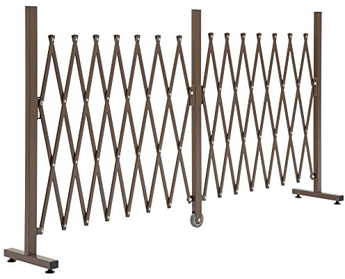 Outsunny Expanding Fence Panel, Freestanding Aluminium Alloy Trellis Fence with Movable Scissor Grid and Wheel, 52-405cm Foldable Decorative Garden Fence for Patio Pet Safety, Dark Brown