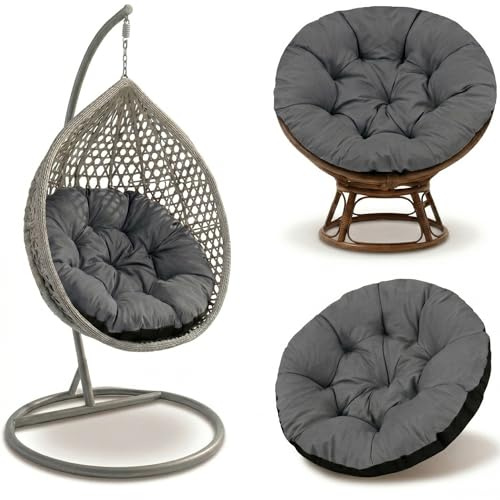 Amazinggirl Coussin Fauteuil Suspendu 110 cm – Coussin Oeuf Suspendu & Papasan Rond – Grande Assise déperlante rembourrée pour Jardin Terrasse Véranda Salon et Intérieur Graphite Teinte B