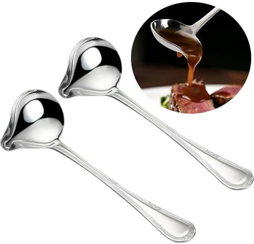 YGCHEN Mestolo per Salsa con Beccuccio Cucchiaio Saucier in Acciaio Inox Mestolini per Salse Manico Lungo Cucchiaio di Salsa Cucchiaio per Sugo per Condimento per Sughi Salse Ed Intingoli