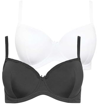 Yours 2 Pack Curve & White Lace Trim T-Shirt Bras - Women's - Plus Size Curve