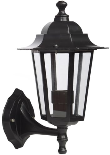 Farol de jardín de pared negro, diseño elegante, luz LED, resistente a la intemperie, ideal para iluminación exterior y decoración de espacios.