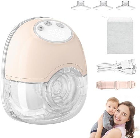 Elektrische Milchpumpe, Tragbare Tragbare Milchpumpe Wiederaufladbar 4 Modi 12 Stufen Kostenlose Milchpumpe Geräuscharm Keine Handhaltung mit 17/19/21mm Pipettenadapter (Rosa)